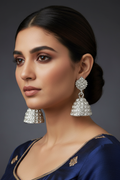 Jasmine Sparkling White Crystal Fashion Jhumka Earrings for Indian Women