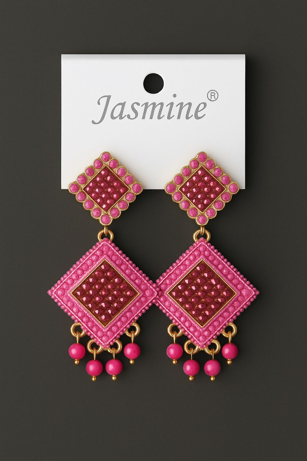 Elegant Indian Woman Wearing Traditional Pink Jewelry Earrings