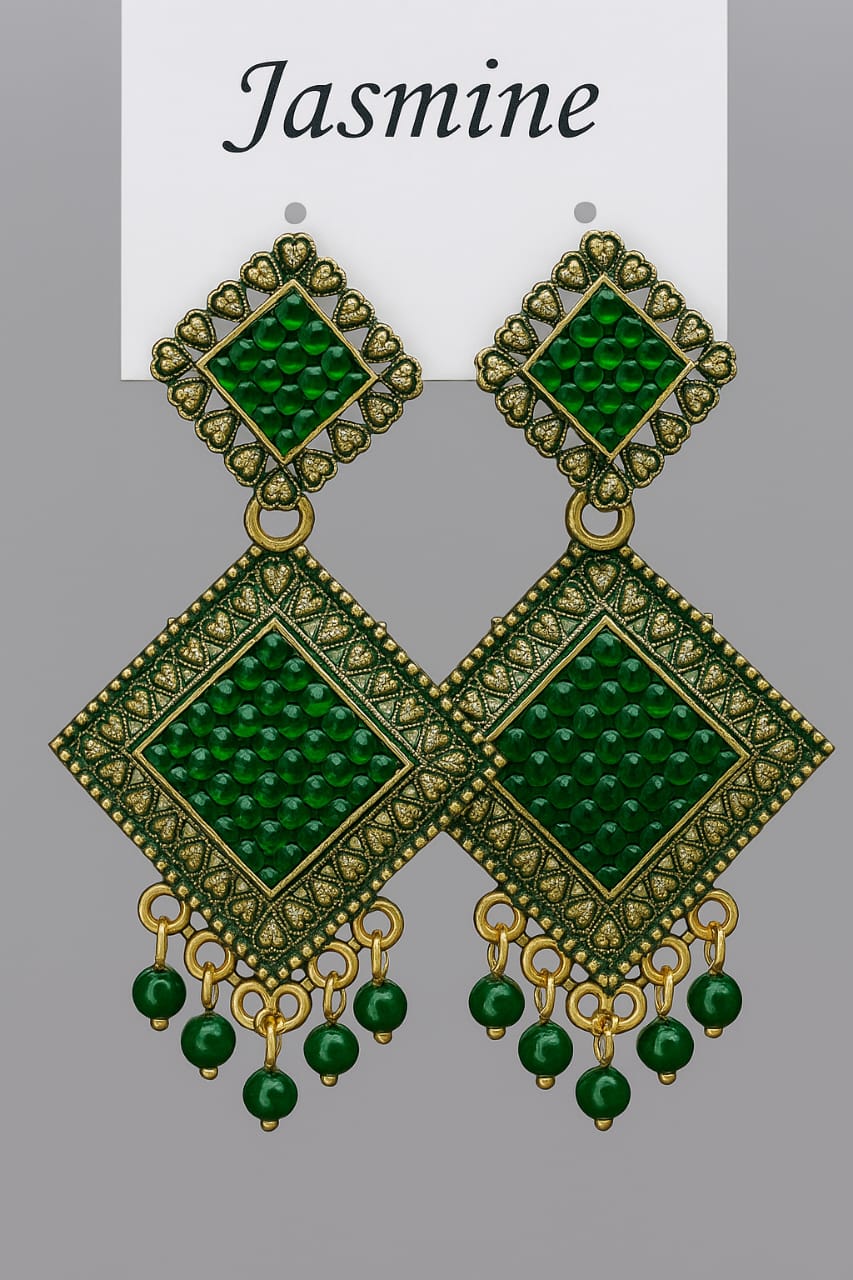 Jasmine Green Traditional Ethnic Earrings for Women