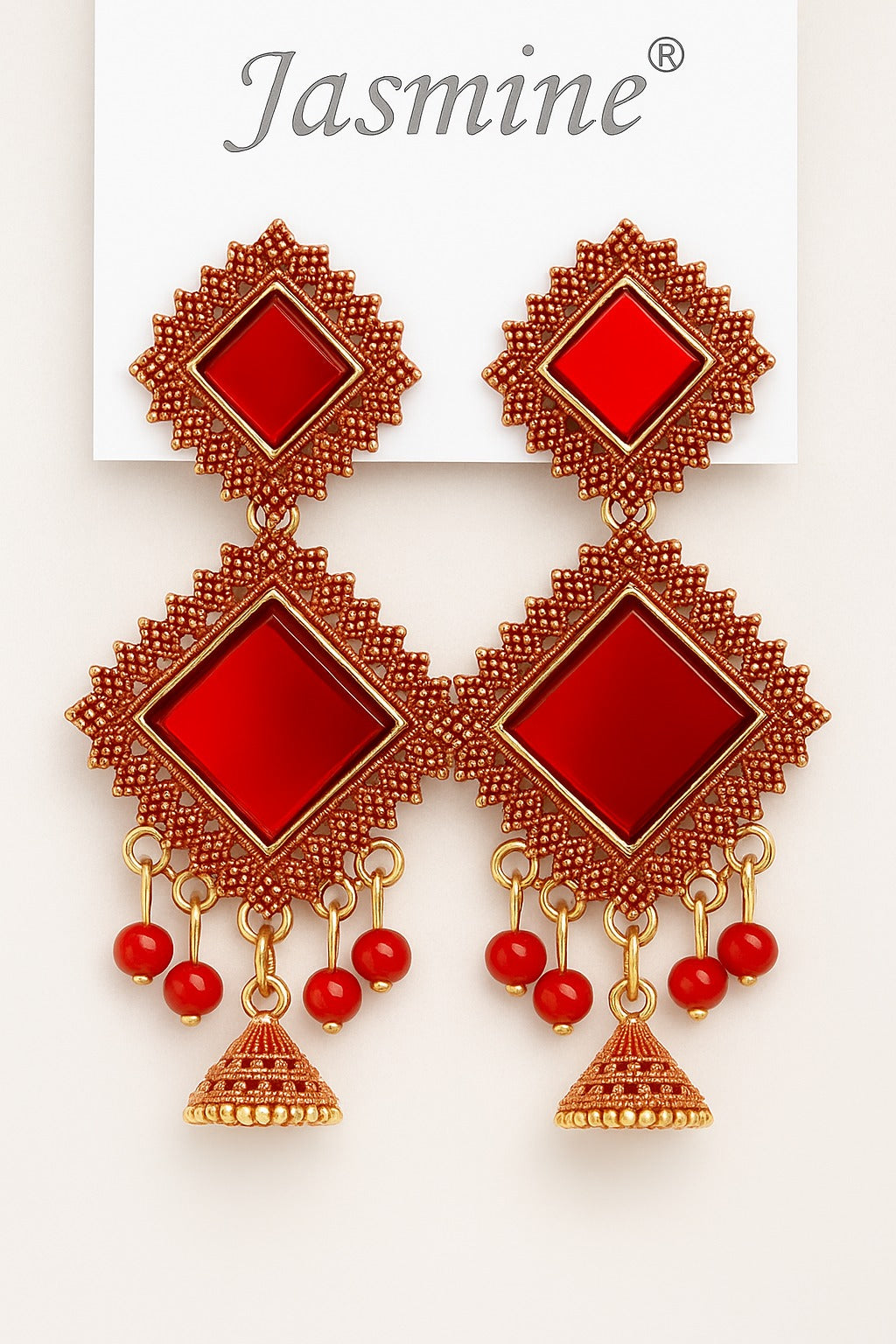 Jasmine Red Geometric Traditional Earrings for Indian Women