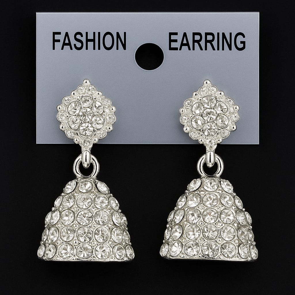 Jasmine Sparkling White Crystal Fashion Jhumka Earrings for Indian Women