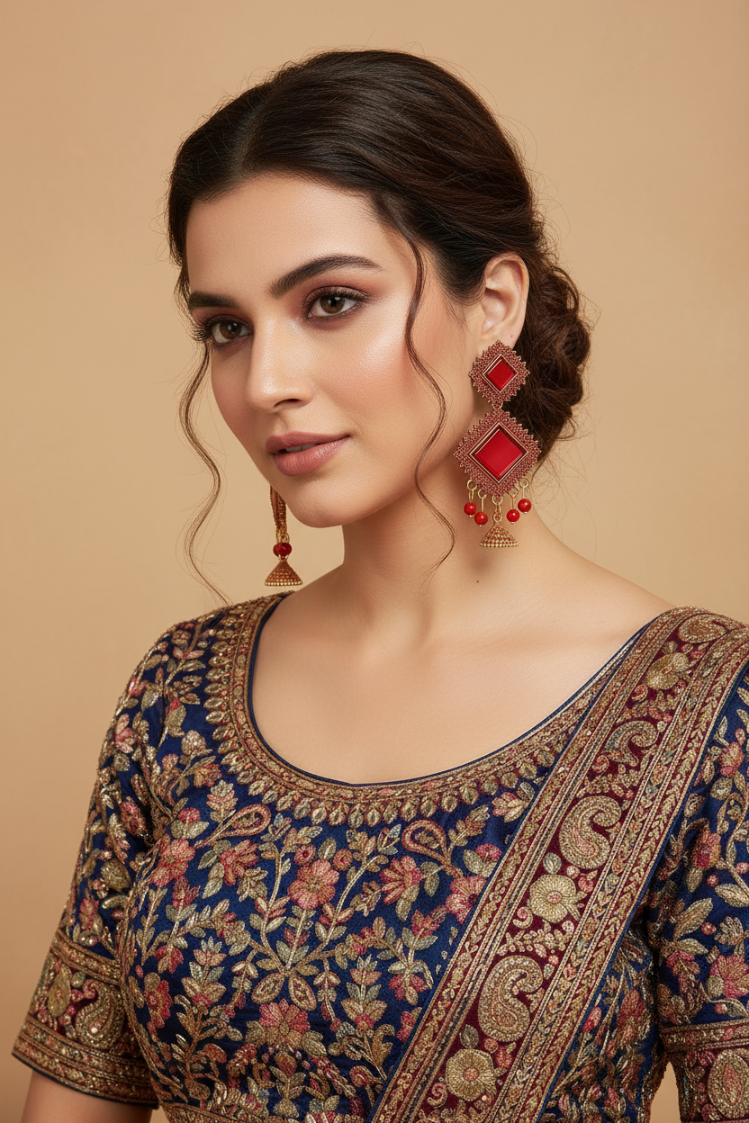 Jasmine Red Geometric Traditional Earrings for Indian Women